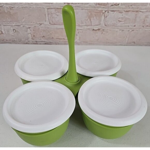 Tupperware ESSENTIALS 4 Bowls CADDY & SERVER Condiments Tacos Salsa Dip Football - Picture 1 of 11